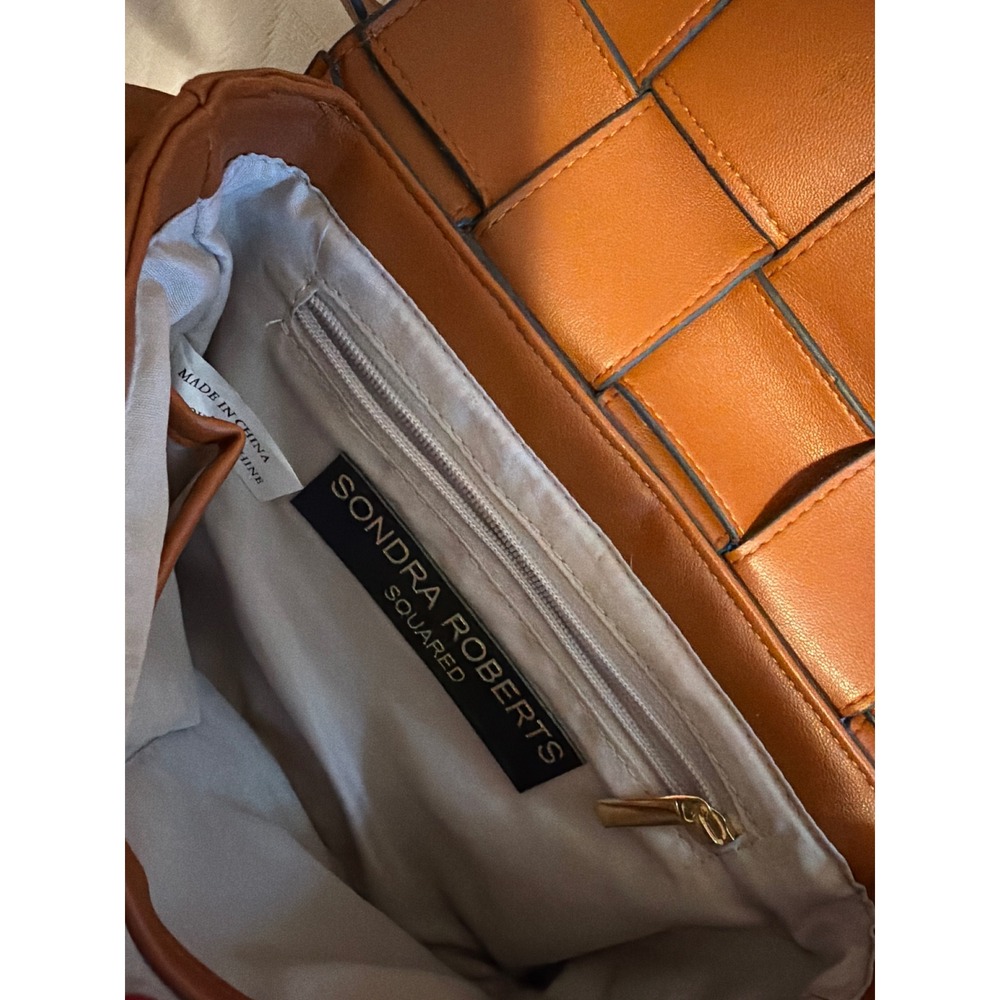 Squared Woven Cassette Crossbody Bag Cognac Brown Faux Leather - Picture 8 of 8